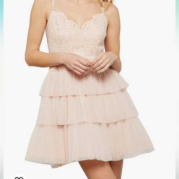 BCBG Champagne Pink Lace Tulle Cocktail Dress Sz 4 - Picture 2 of 7